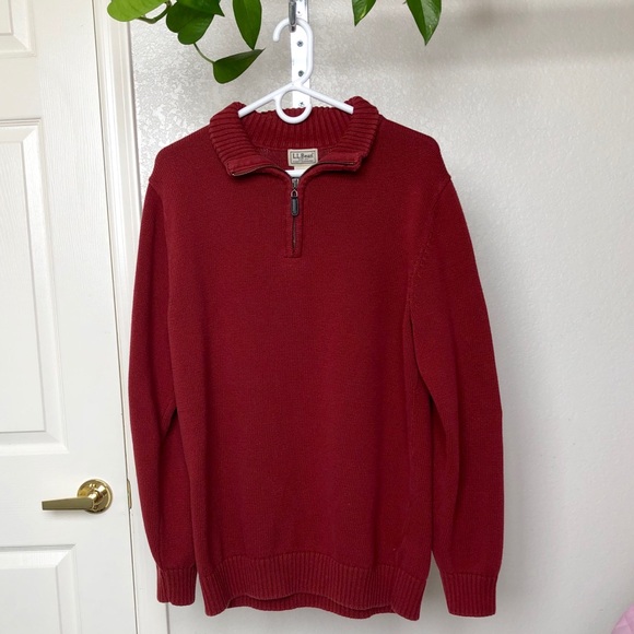 L.L. Bean Knit Quarter Zip Brick Red Sweater - Picture 2 of 4